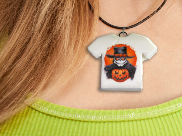 skeleton in black with pumpkin - Necklace mockup 1 copy