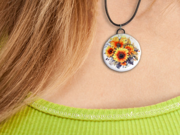 Sunflower 1 inch round - Necklace mockup 1 copy 2