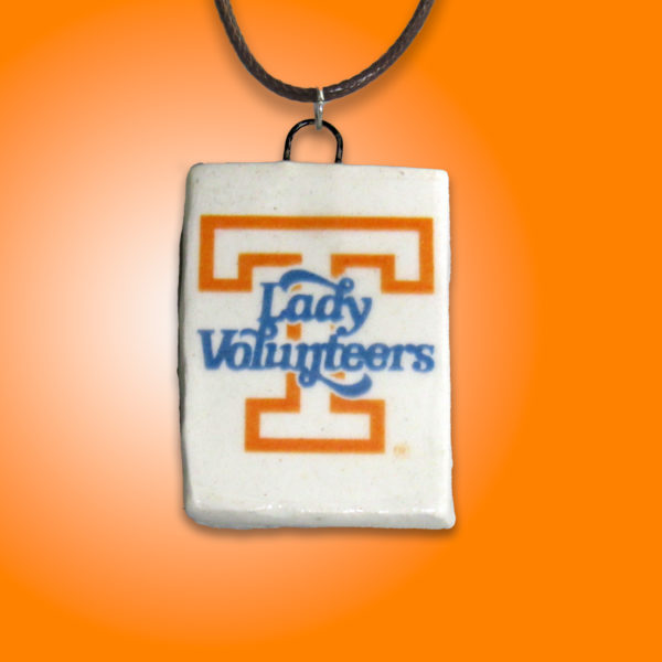 Lady Vols Rectangle Pendant on bright orange V2