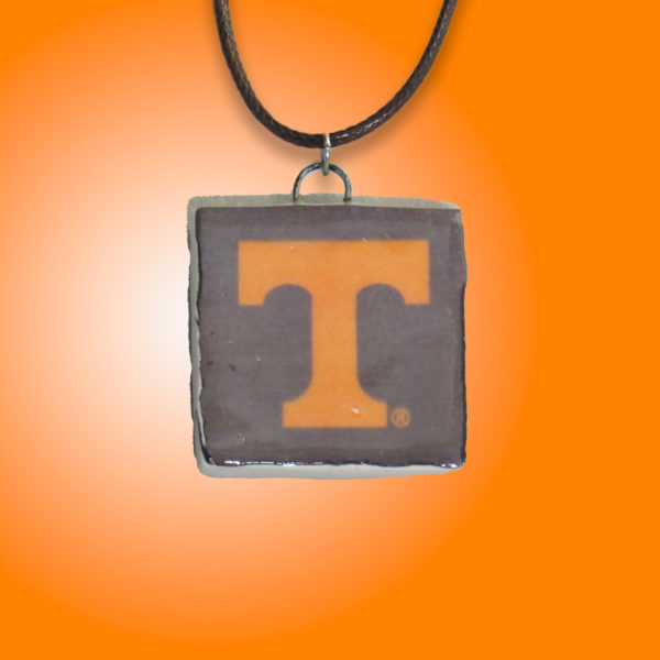 Orange Power T on Dark Gray Square Pendant on bright orange copy