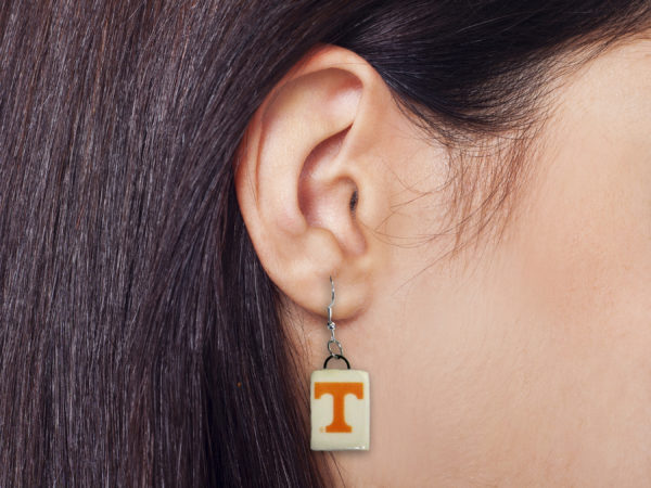 Orange T on white Dangle Earrings mockup copy