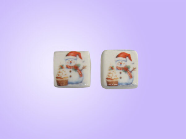 Post earring snowman with plant -purple background