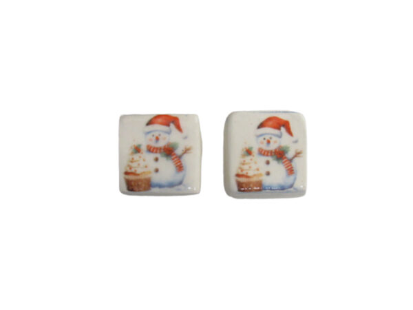 Post earring snowman with plant -white background