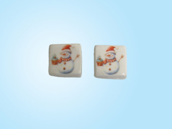 Snowman holding basket post earring - blue background