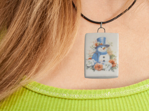 Snowman with Snowman Blue Top Hat and Scarf - Necklace mockup copy