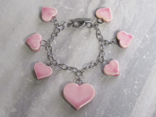 Pink Heart dangle bracelet - marble - IMG_9268