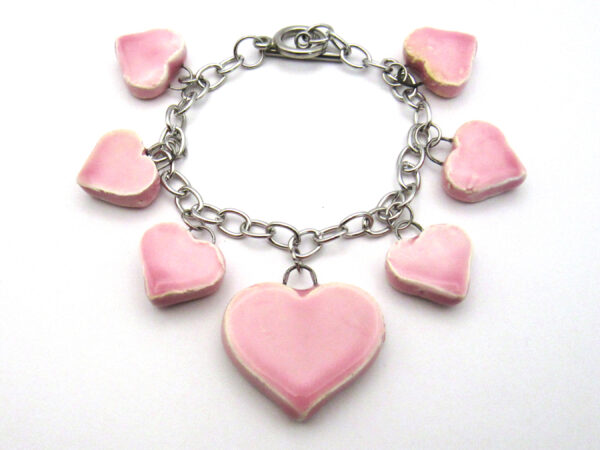 Pink heart dangle bracelet - white - IMG_9266