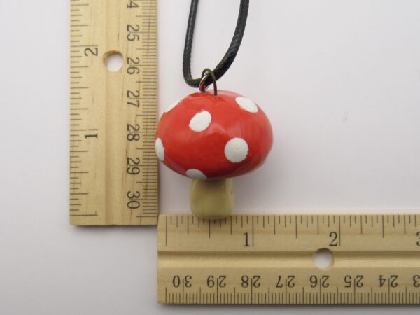 Mushroom Pendant red with polkadots - ruler - IMG_9474 copy